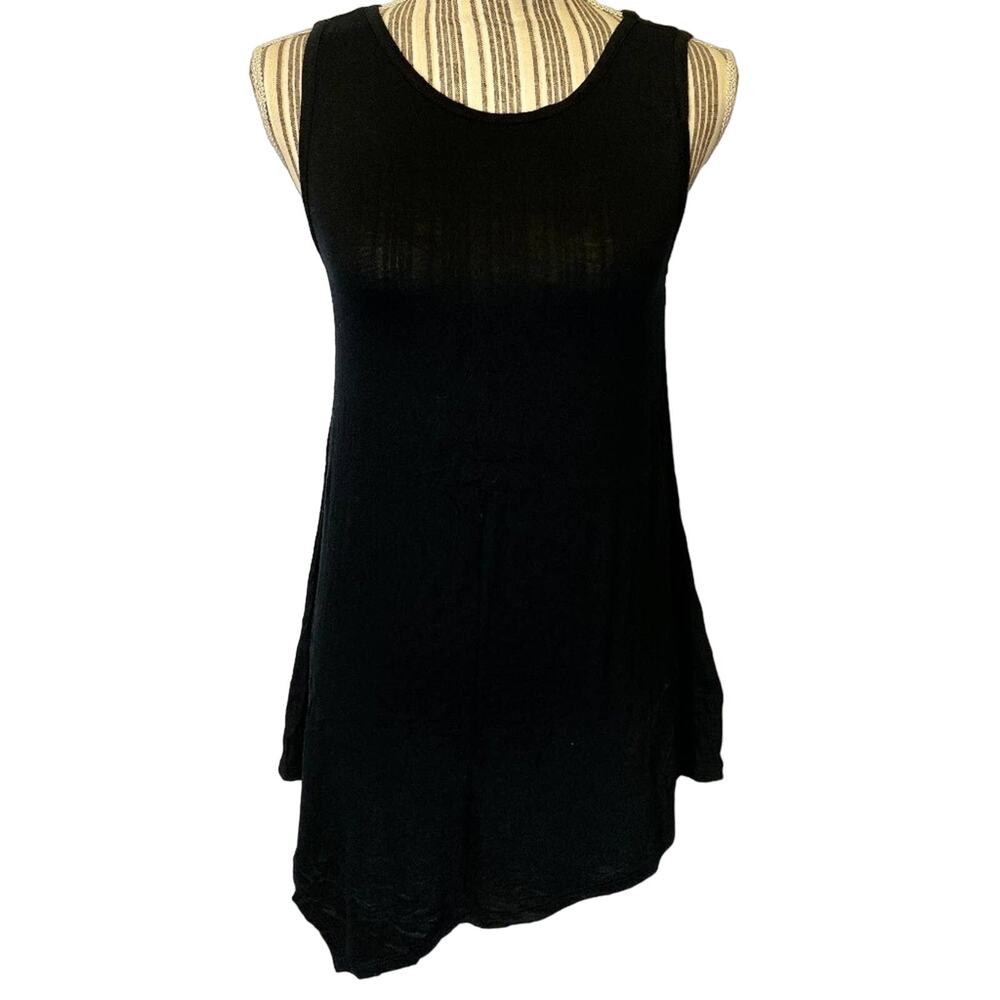 Luxe Black Asymmetrical Hem Sleeveless Long Tank Tunic Top Women Sz S
